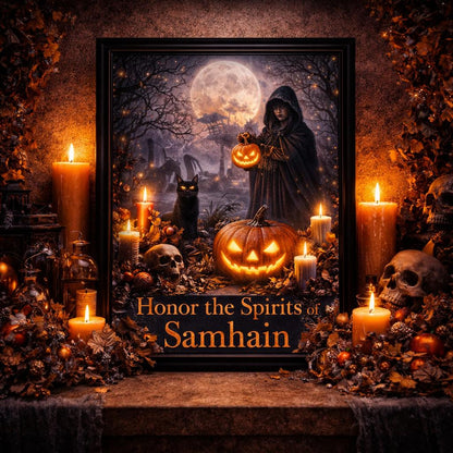 Witchy Halloween Wall Art - Black Framed Gothic Witch Canvas for Wicca Samhain Decor-MoonChildWorld