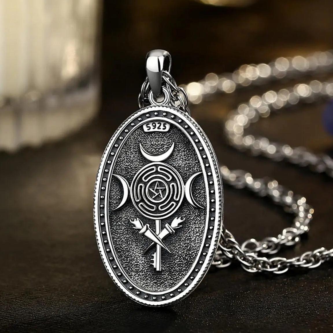 Witchy Hecate Necklace- Wicca Triple Goddess Necklace- 925 Sterling Silver Hecate Wheel Pagan Goddess Necklace-Witchcraft Jewelry-MoonChildWorld