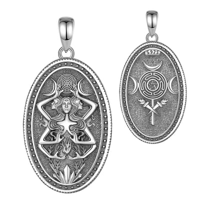 Witchy Hecate Necklace- Wicca Triple Goddess Necklace- 925 Sterling Silver Hecate Wheel Pagan Goddess Necklace-Witchcraft Jewelry-MoonChildWorld