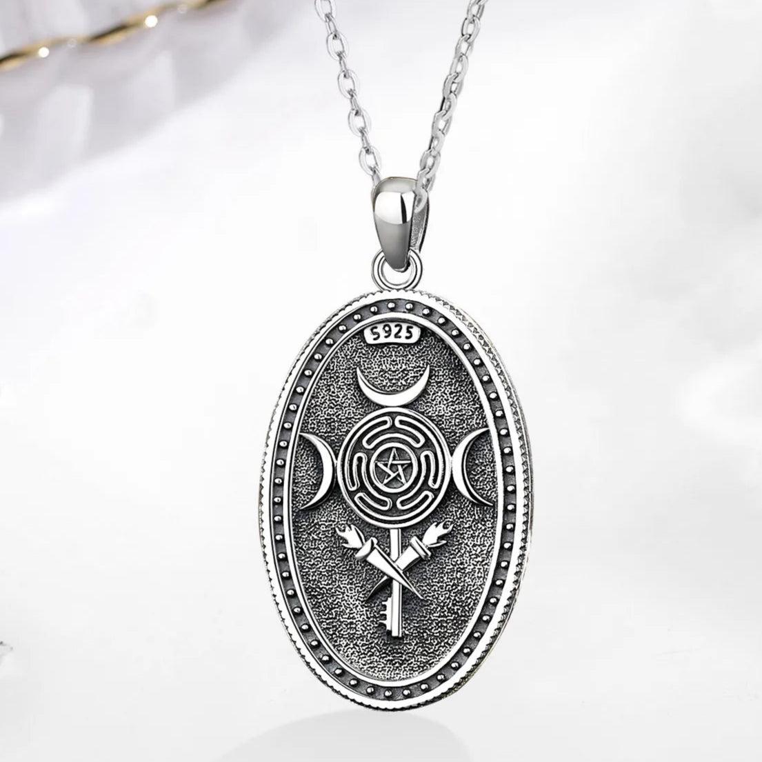 Witchy Hecate Necklace- Wicca Triple Goddess Necklace- 925 Sterling Silver Hekate Wheel Pagan Goddess Necklace-Witchcraft Jewelry-MoonChildWorld