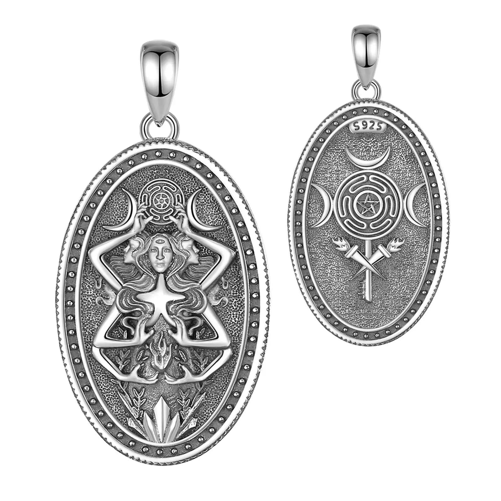 Witchy Hecate Necklace- Wicca Triple Goddess Necklace- 925 Sterling Silver Hekate Wheel Pagan Goddess Necklace-Witchcraft Jewelry-MoonChildWorld