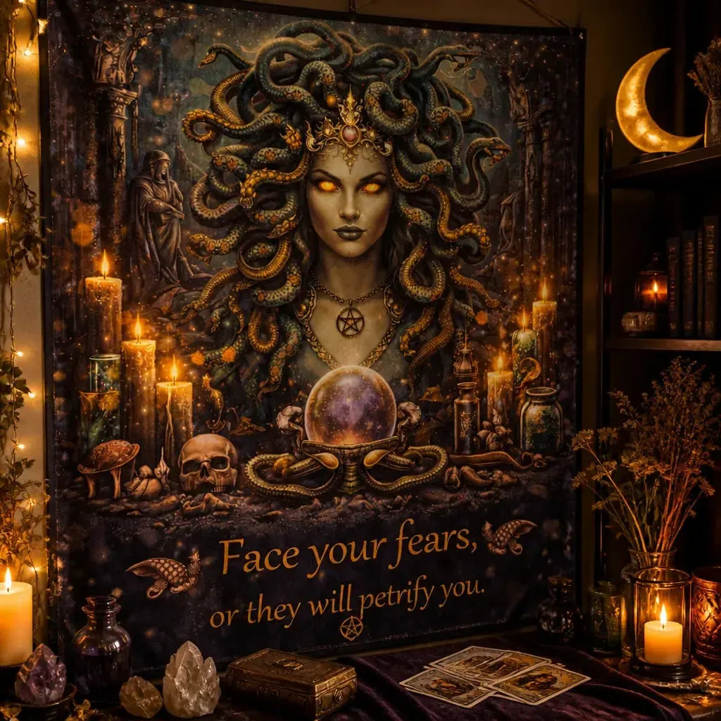Witchy Medusa Goddess Tapestry Gothic Occult Pagan Wall Hanging_mockup_3.webp