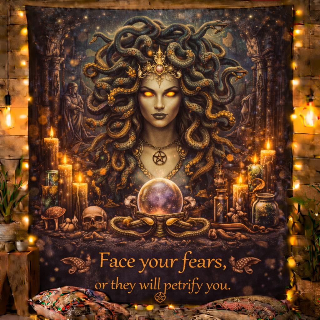 Witchy Medusa Goddess Tapestry Gothic Occult Pagan Wall Hanging-MoonChildWorld