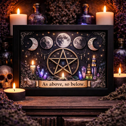 Witchy Moon Phase & Pentacle Pagan Home Decor - Black Framed Wicca Art Print Canvas-MoonChildWorld
