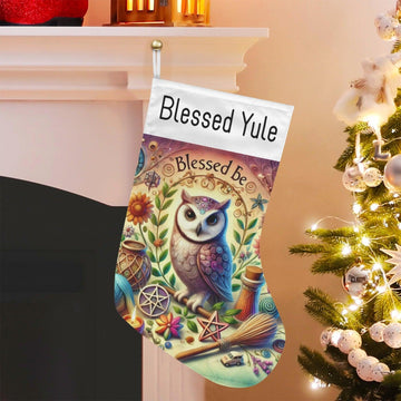 Witchy Mystic Owl Wicca Christmas Stocking for Yule Decorations-MoonChildWorld