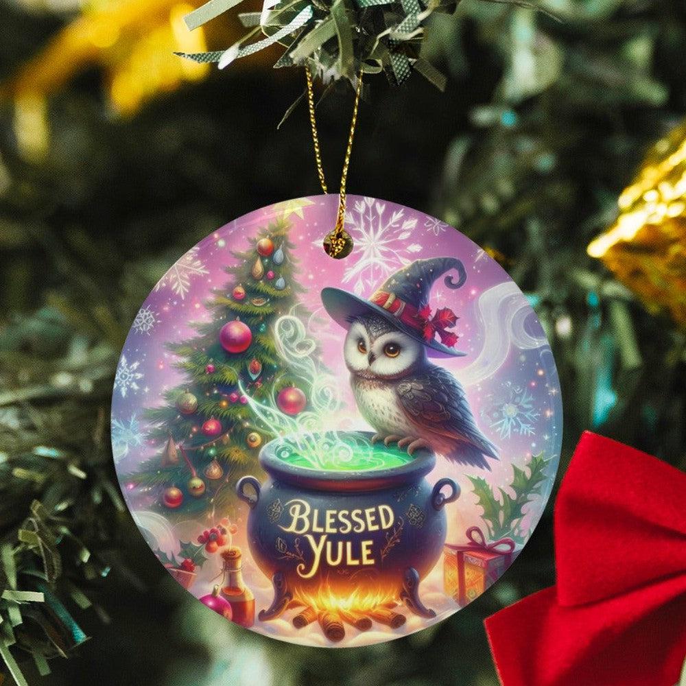 Witchy Owl Ceramic Christmas Ornament for Yule Tree Decorations-MoonChildWorld