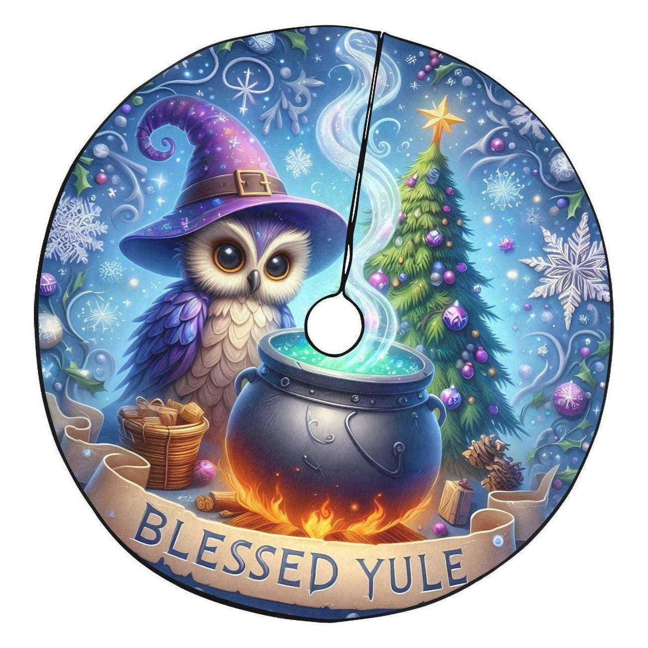 Witchy Owl Christmas Tree Skirt for Yule Decorations-MoonChildWorld