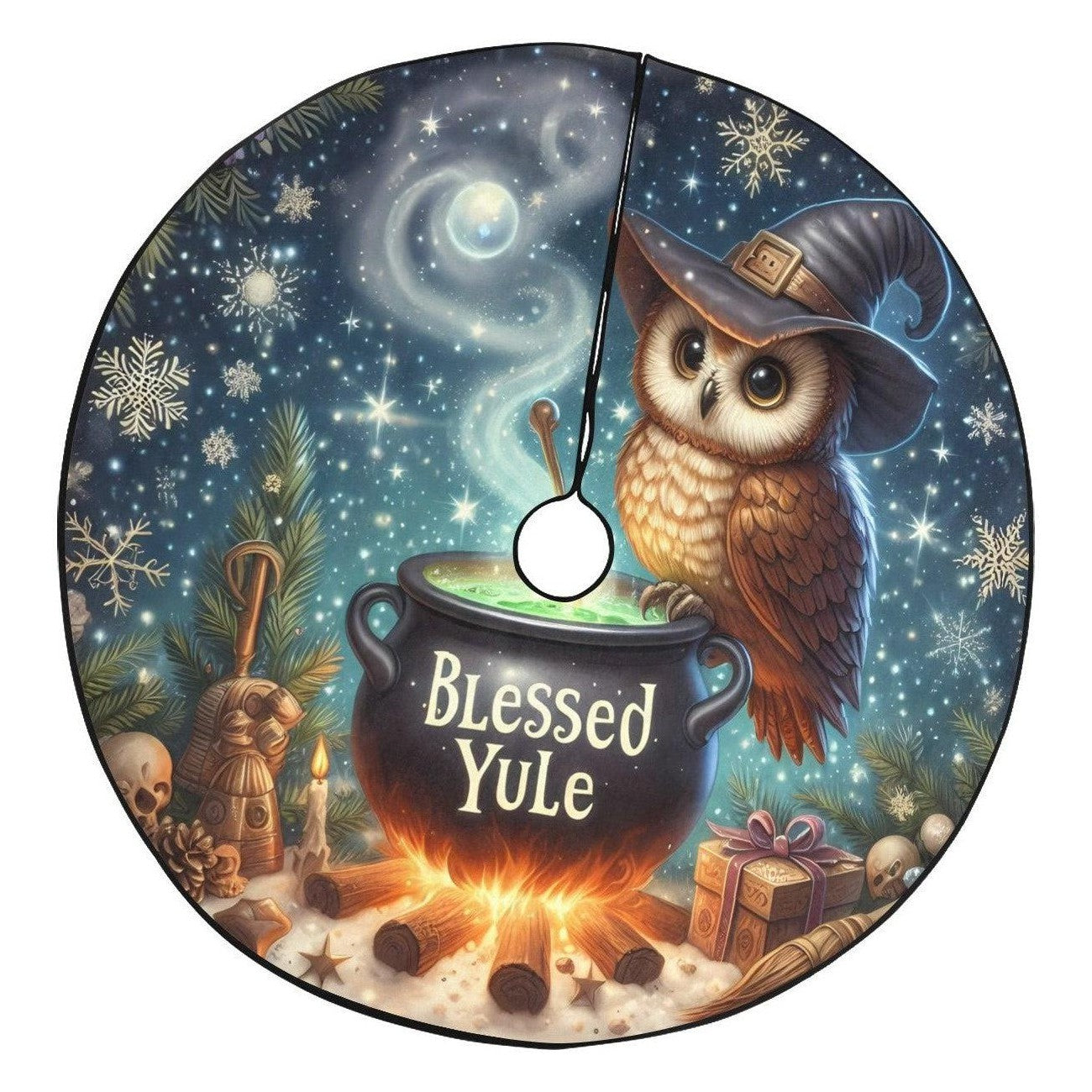 Witchy Owl Christmas Tree Skirt for Yule Decorations-MoonChildWorld