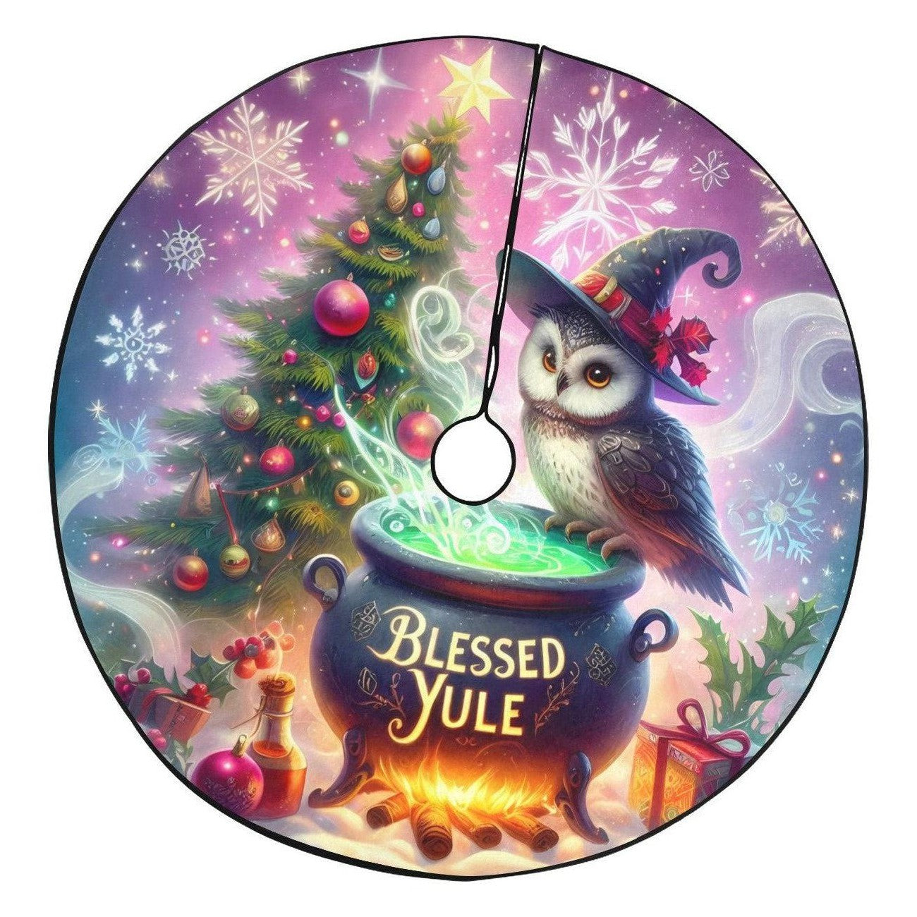Witchy Owl Christmas Tree Skirt for Yule Decorations-MoonChildWorld