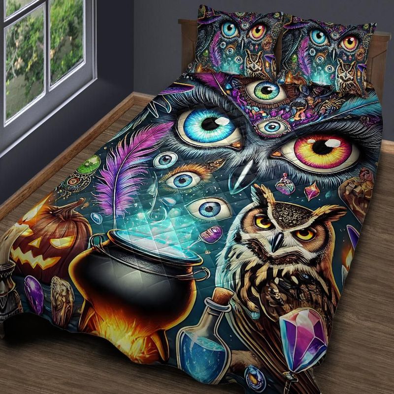 Witchy Owl Halloween Quilt Bedding Set-MoonChildWorld