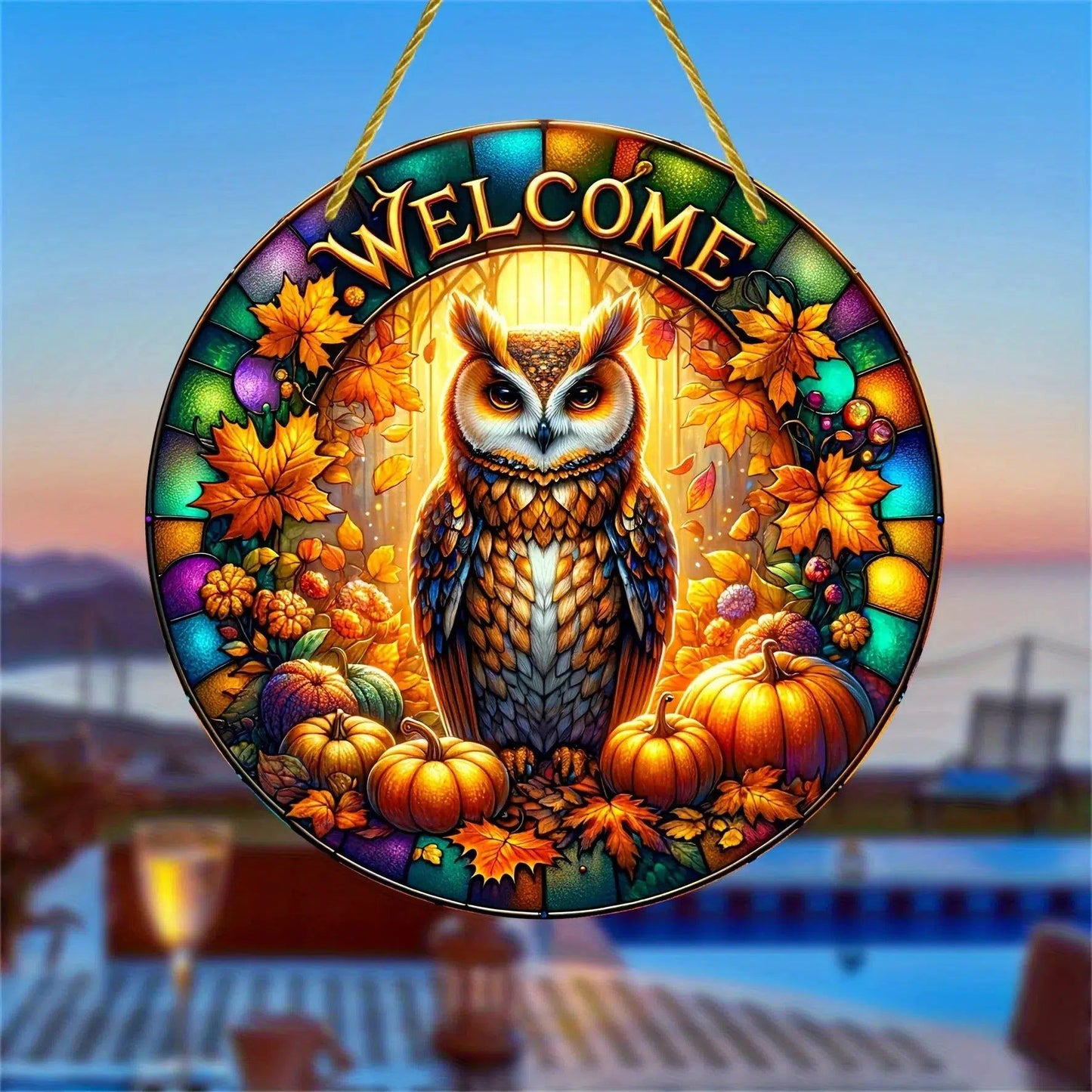 Witchy Owl Suncatcher Halloween Acrylic Round Sign-MoonChildWorld