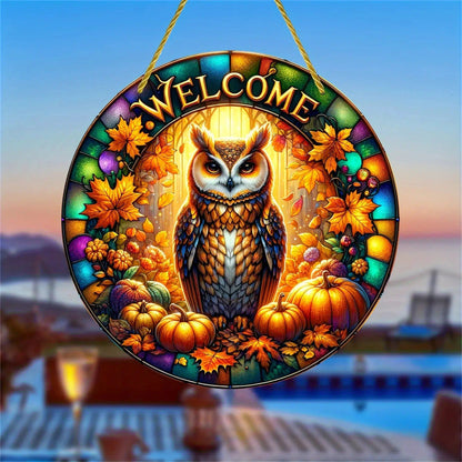 Witchy Owl Suncatcher Halloween Acrylic Round Sign-MoonChildWorld
