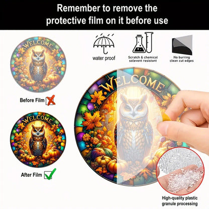 Witchy Owl Suncatcher Halloween Acrylic Round Sign-MoonChildWorld