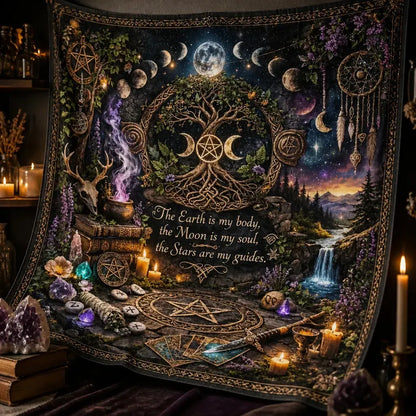 Witchy Pagan Tapestry with Tree of Life, Pentacle, Triple Moon – Wiccan Altar Wall Hanging_mockup_3.webp