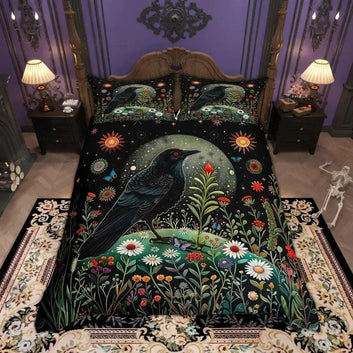 Witchy Raven Bedding Set Black Crow Gothic Bedding Set for Halloween-MoonChildWorld