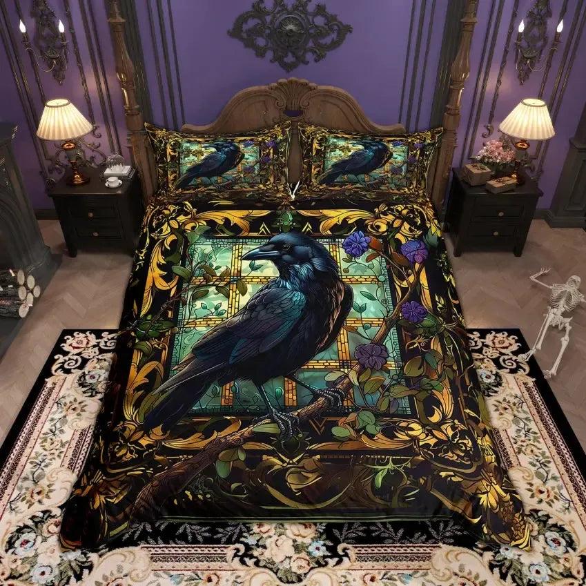 Witchy Raven Bedding Set Black Crow Gothic Bedding Set for Halloween-MoonChildWorld