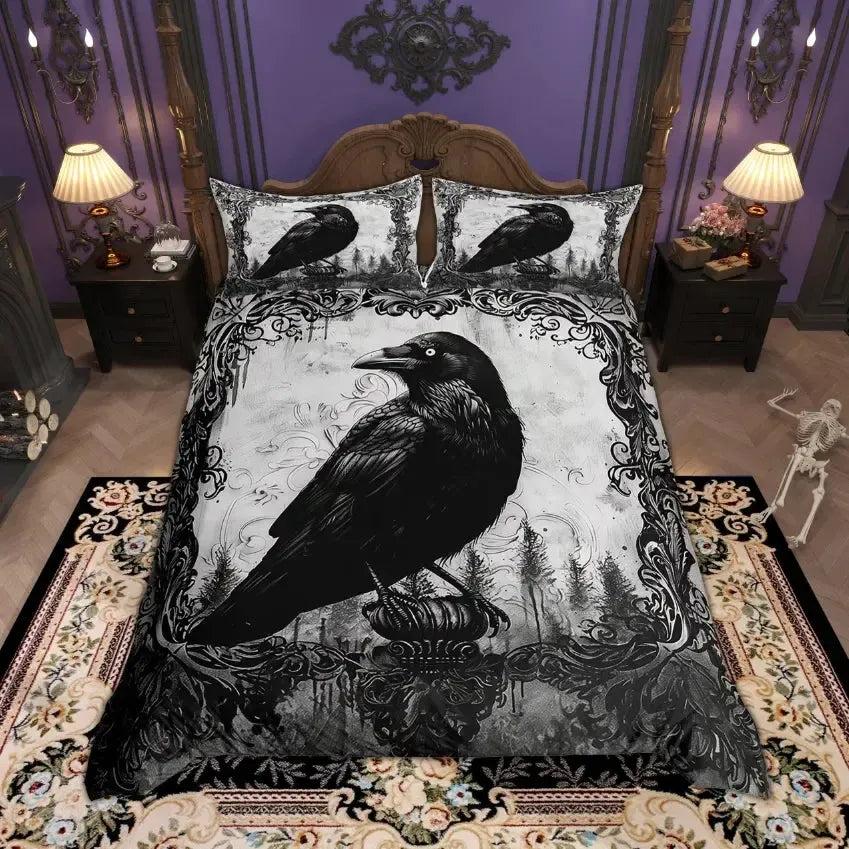Witchy Raven Bedding Set Black Crow Gothic Bedding Set for Halloween-MoonChildWorld