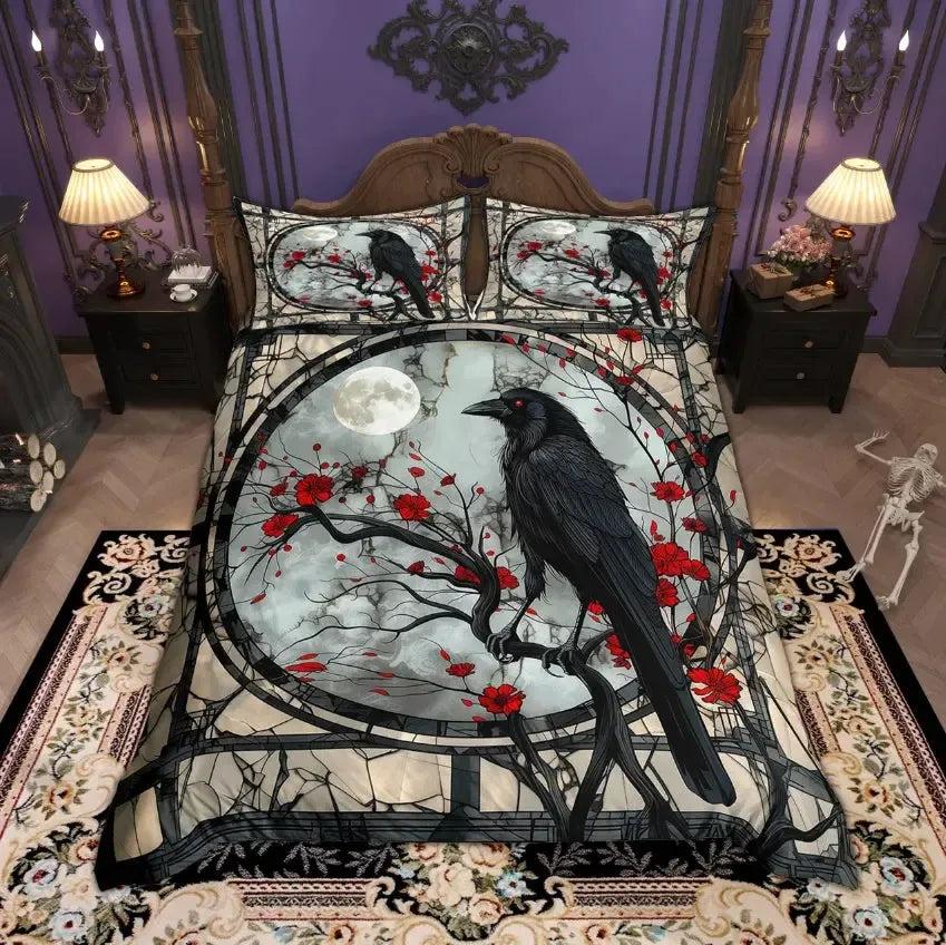 Witchy Raven Bedding Set Black Crow Gothic Bedding Set for Halloween-MoonChildWorld