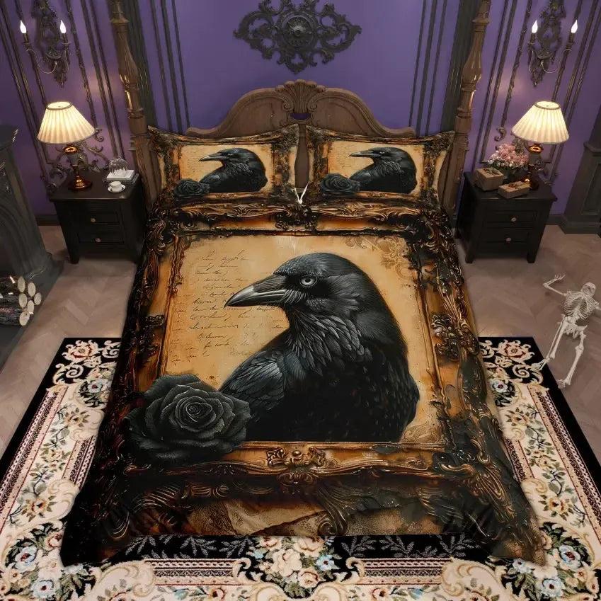 Witchy Raven Bedding Set Black Crow Gothic Bedding Set for Halloween-MoonChildWorld
