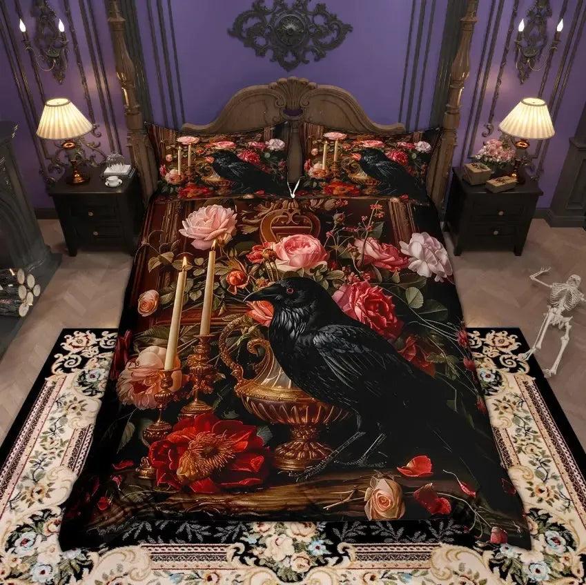 Witchy Raven Bedding Set Black Crow Gothic Bedding Set for Halloween-MoonChildWorld
