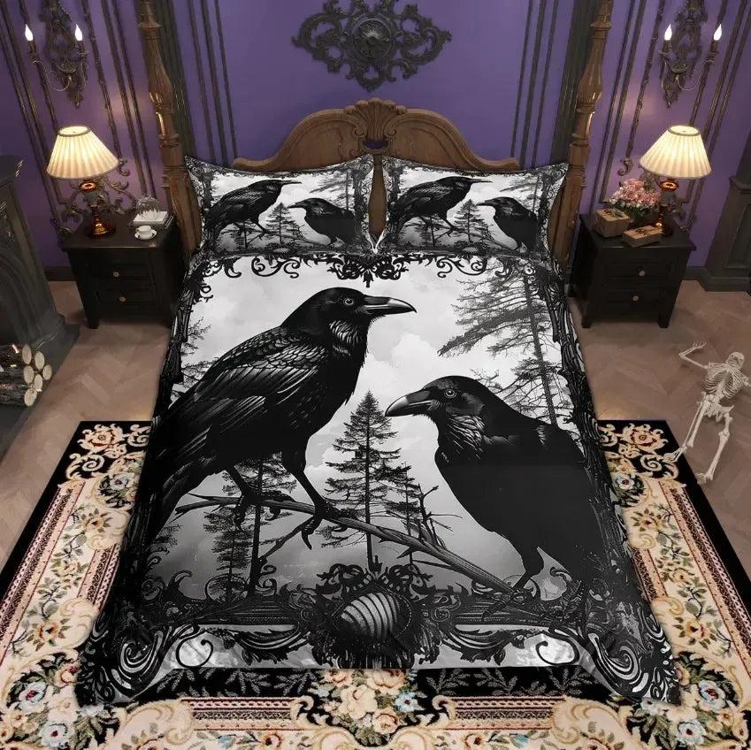 Witchy Raven Bedding Set Black Crow Gothic Bedding Set for Halloween-MoonChildWorld