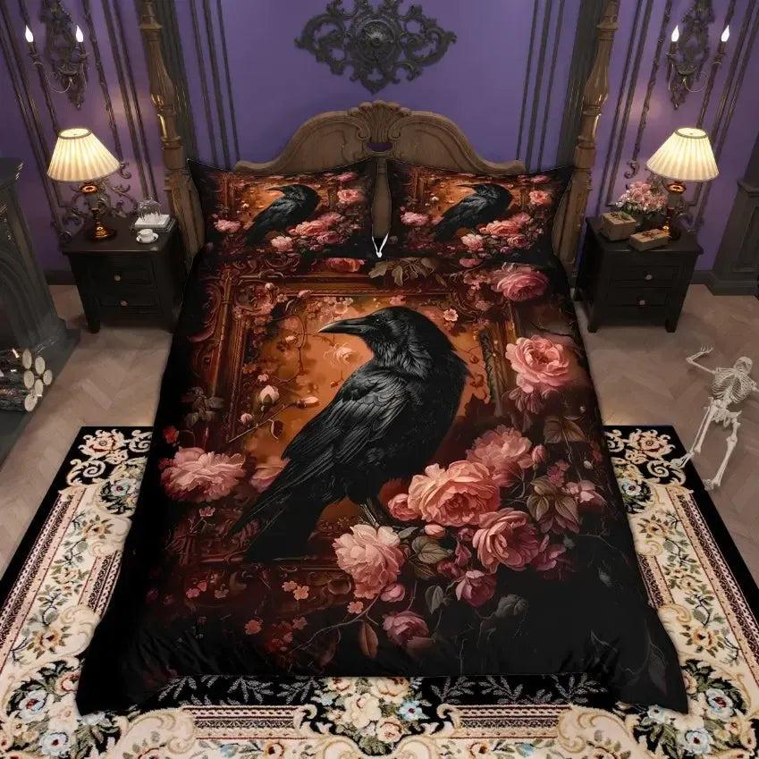 Witchy Raven Bedding Set Black Crow Gothic Bedding Set for Halloween-MoonChildWorld