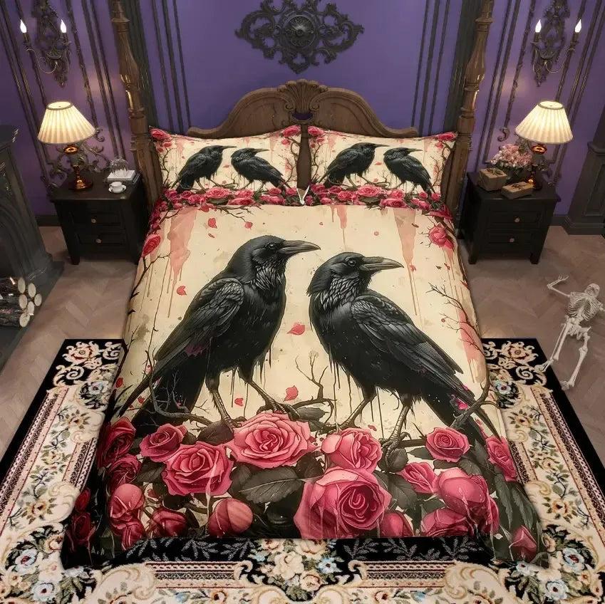 Witchy Raven Bedding Set Black Crow Gothic Bedding Set for Halloween-MoonChildWorld