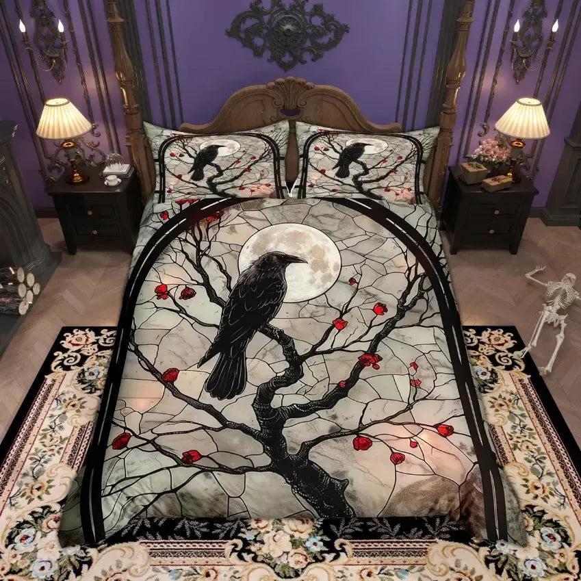 Witchy Raven Bedding Set Black Crow Gothic Bedding Set for Halloween-MoonChildWorld