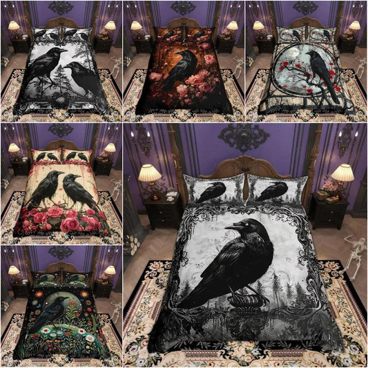Witchy Raven Bedding Set Black Crow Gothic Bedding Set for Halloween-MoonChildWorld