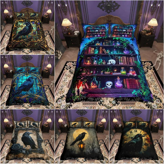 Witchy Raven Bedding Set Black Crow Gothic Bedding Set for Halloween-MoonChildWorld