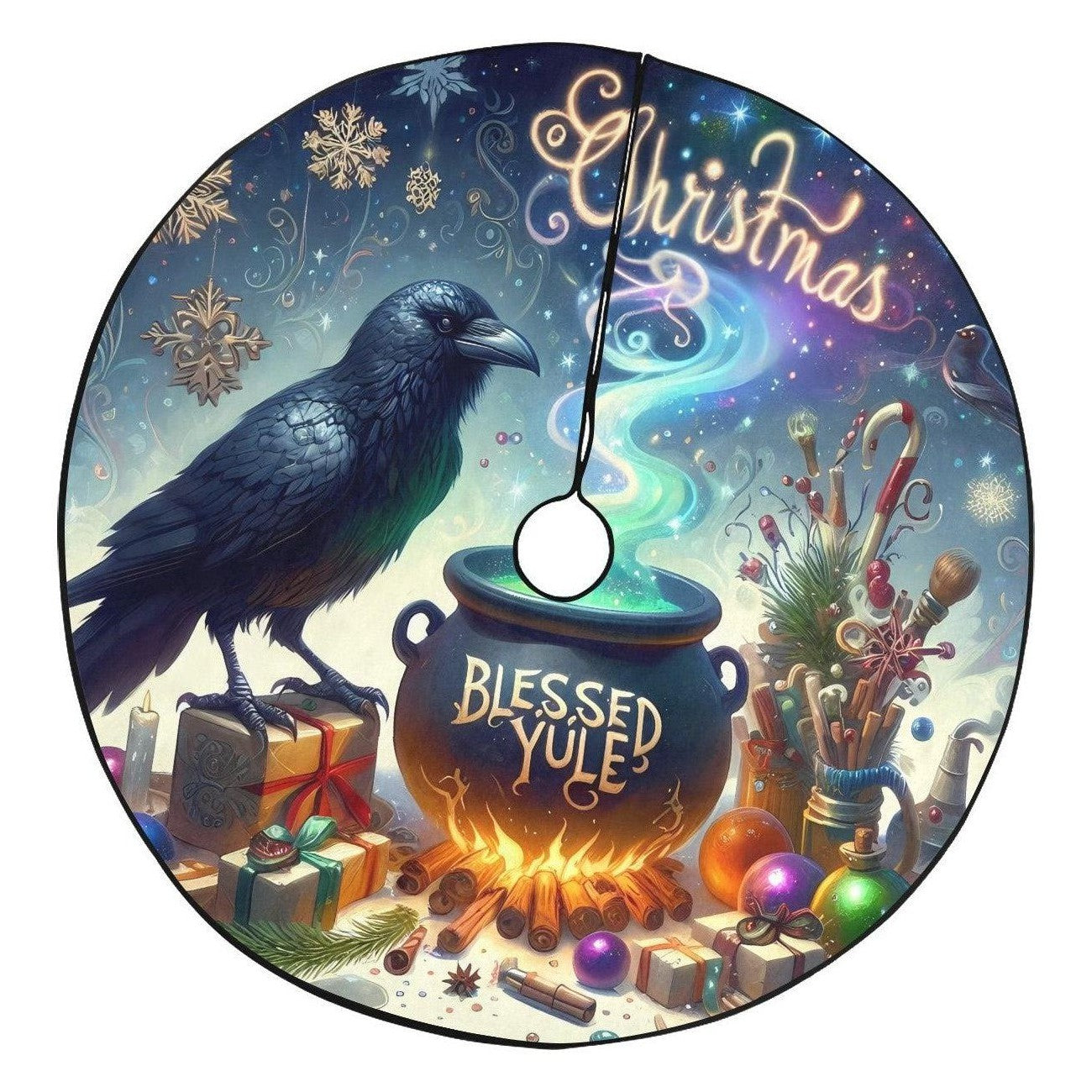 Witchy Raven Christmas Tree Skirt Gothic Crow Christmas Tree Skirt-MoonChildWorld