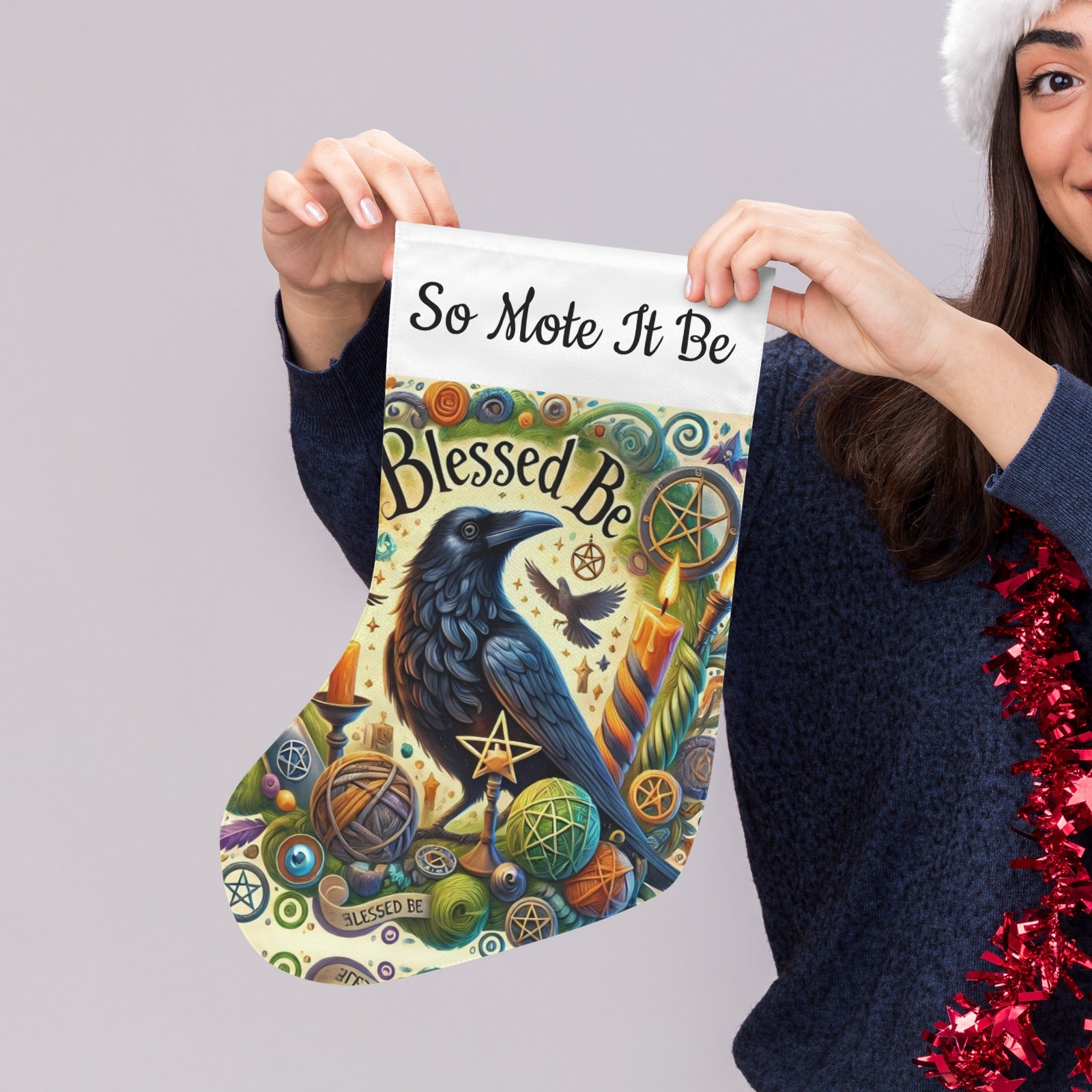 Witchy Raven Gothic Crow Christmas Stocking for Yule Decorations-MoonChildWorld