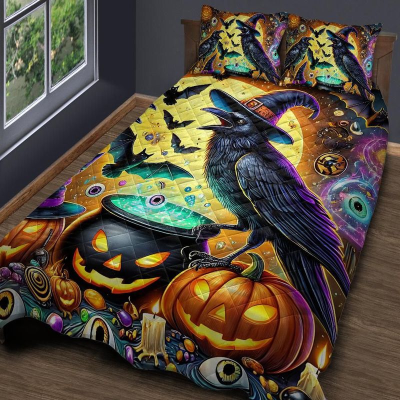 Witchy Raven Gothic Crow Quilt Bedding Set for Halloween-MoonChildWorld