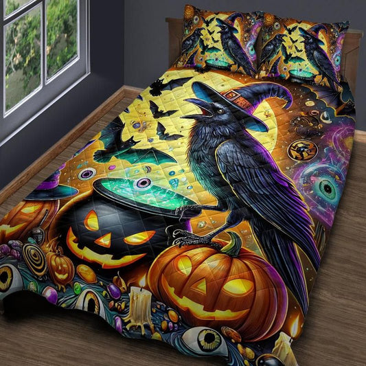 Witchy Raven Gothic Crow Quilt Bedding Set for Halloween-MoonChildWorld