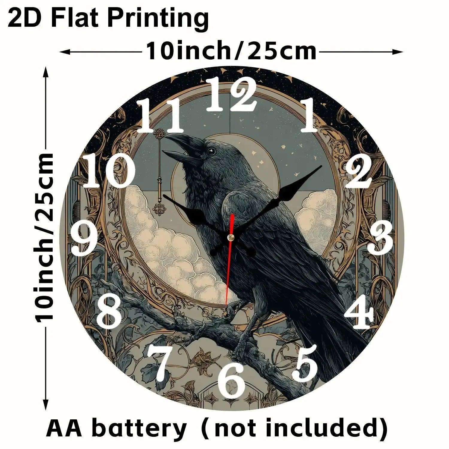 Witchy Raven Gothic Crow Wooden Wall Clock Halloween Wall Decor-MoonChildWorld