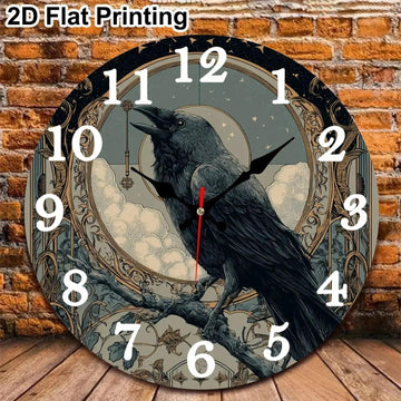 Witchy Raven Gothic Crow Wooden Wall Clock Halloween Wall Decor-MoonChildWorld