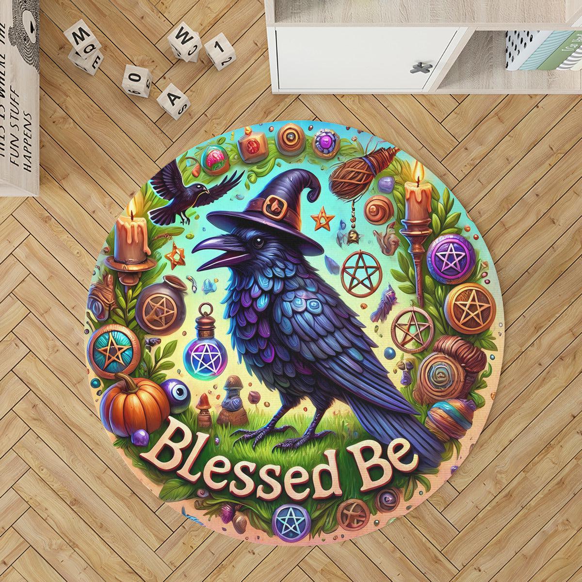 Witchy Raven Round Rug Gothic Crow Carpet for Wicca Home Decor-MoonChildWorld