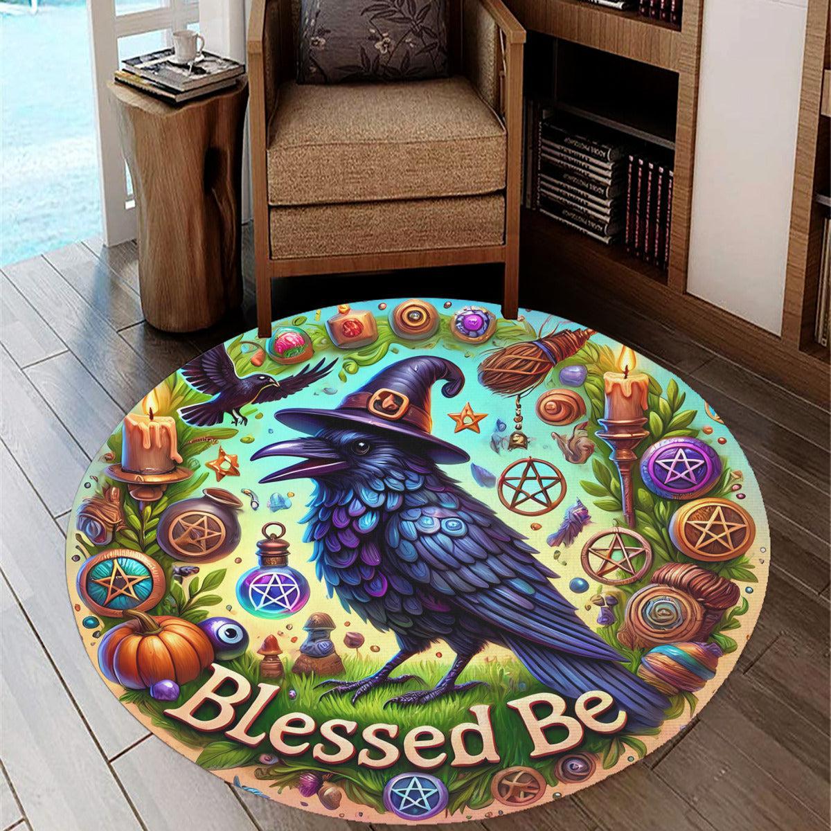 Witchy Raven Round Rug Gothic Crow Carpet for Wicca Home Decor-MoonChildWorld
