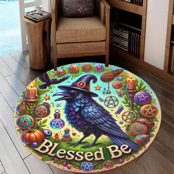 Witchy Raven Round Rug Gothic Crow Carpet for Wicca Home Decor-MoonChildWorld