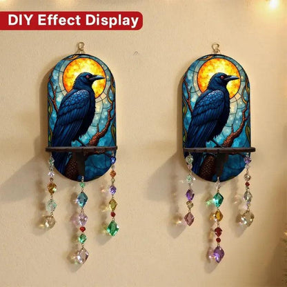 Witchy Raven Wall Shelf for Crystals & Candles – Wooden Gothic Crow Floating Shelf Wicca Altar Decor-MoonChildWorld