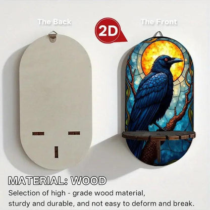 Witchy Raven Wall Shelf for Crystals & Candles – Wooden Gothic Crow Floating Shelf Wicca Altar Decor-MoonChildWorld
