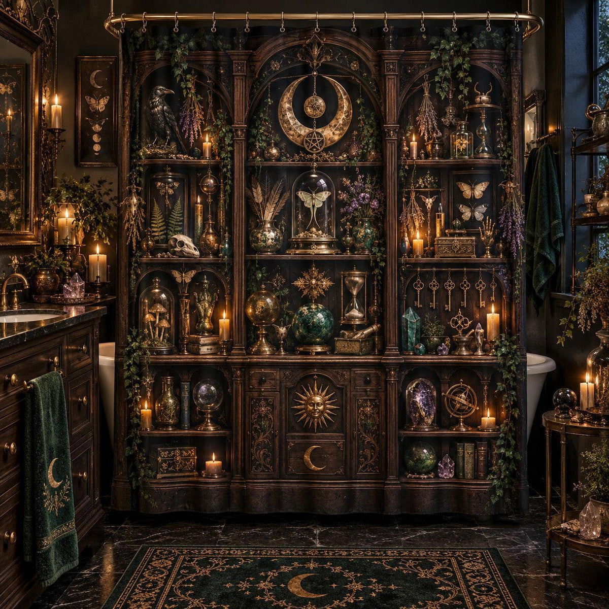 Witchy Shower Curtain - Apothecary Cabinet Occult Curio Decor