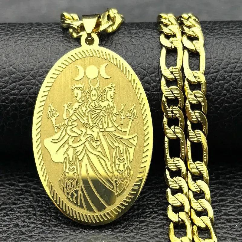 Witchy Triple Moon Goddess Necklace - Wheel of Hecate Necklaces Wicca Pagan Jewelry-MoonChildWorld