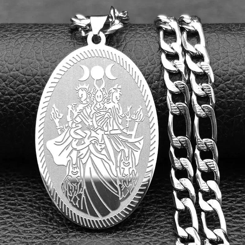 Witchy Triple Moon Goddess Necklace - Wheel of Hecate Necklaces Wicca Pagan Jewelry-MoonChildWorld