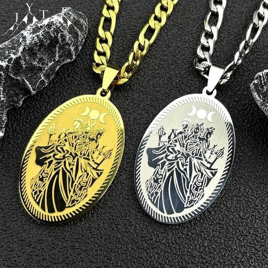 Witchy Triple Moon Goddess Necklace - Wheel of Hecate Necklaces Wicca Pagan Jewelry-MoonChildWorld