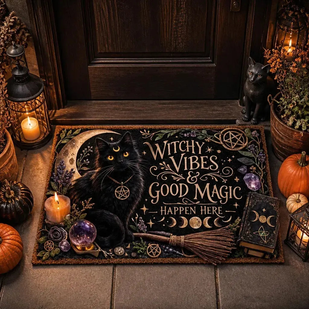 Wicca Black Cat Doormat – Gothic Witch Familiar Welcome Mat_mockup_1.webp