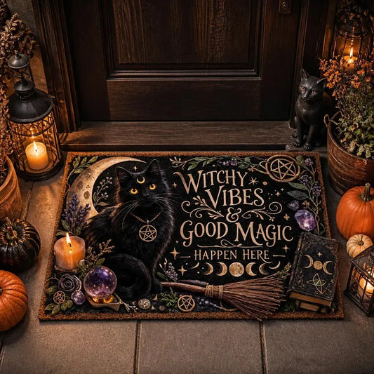 Wicca Black Cat Doormat – Gothic Witch Familiar Welcome Mat_mockup_1.webp