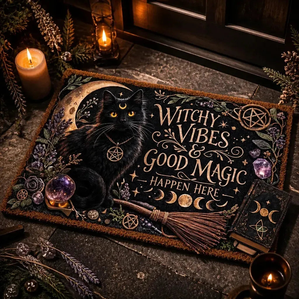 Wicca Black Cat Doormat – Gothic Witch Familiar Welcome Mat_mockup_2.webp