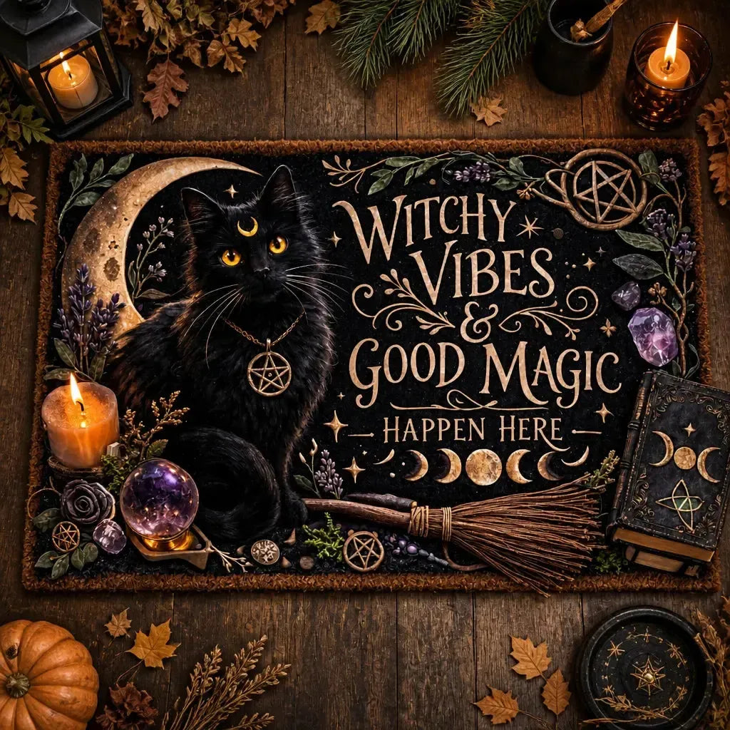 Wicca Black Cat Doormat – Gothic Witch Familiar Welcome Mat_mockup_3.webp