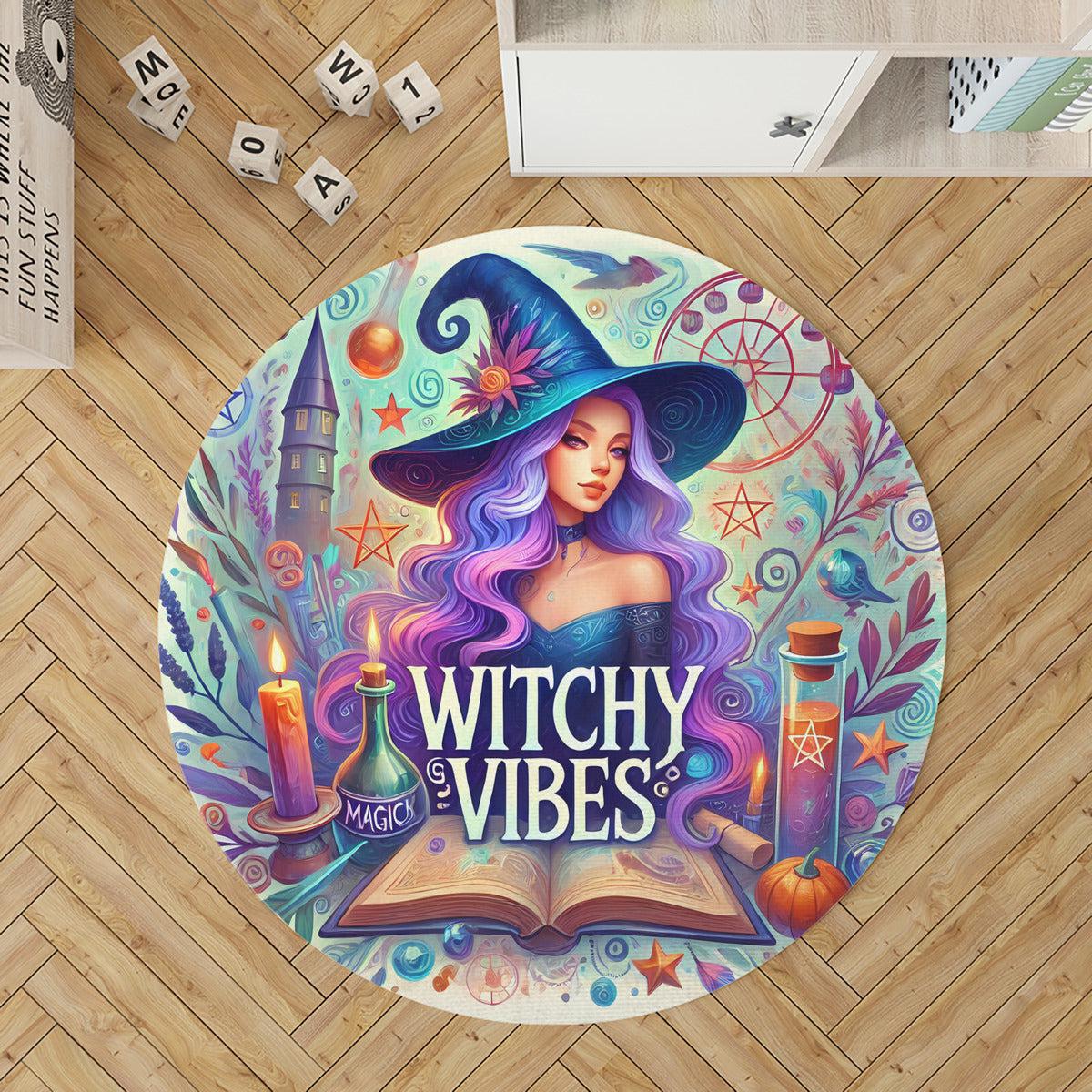 Witchy Vibes Round Rug Mystic Witch Carpet for Wicca Home Decor-MoonChildWorld